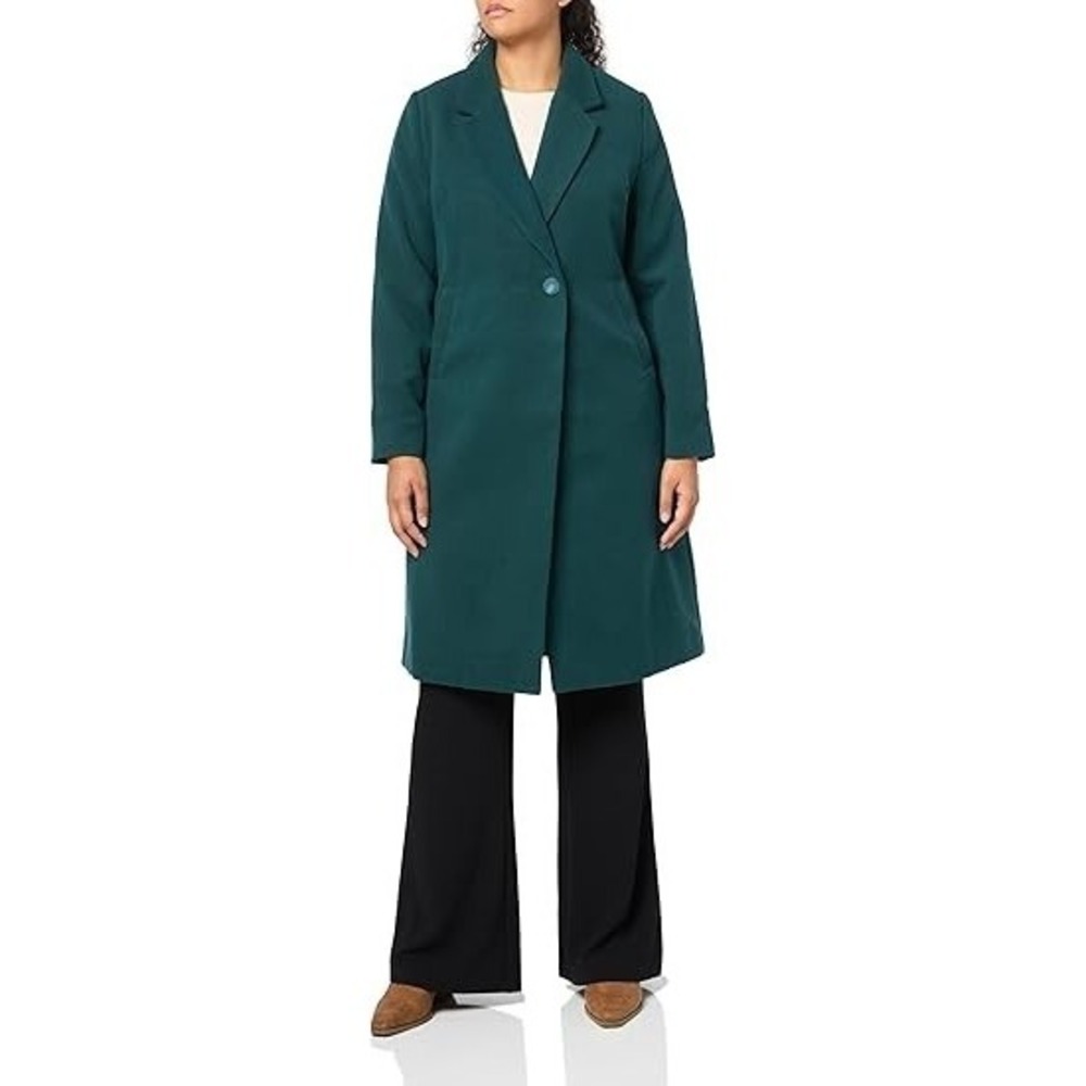 City Chic Coat Womens Medium Emerald Green Single Button Classic Overcoat